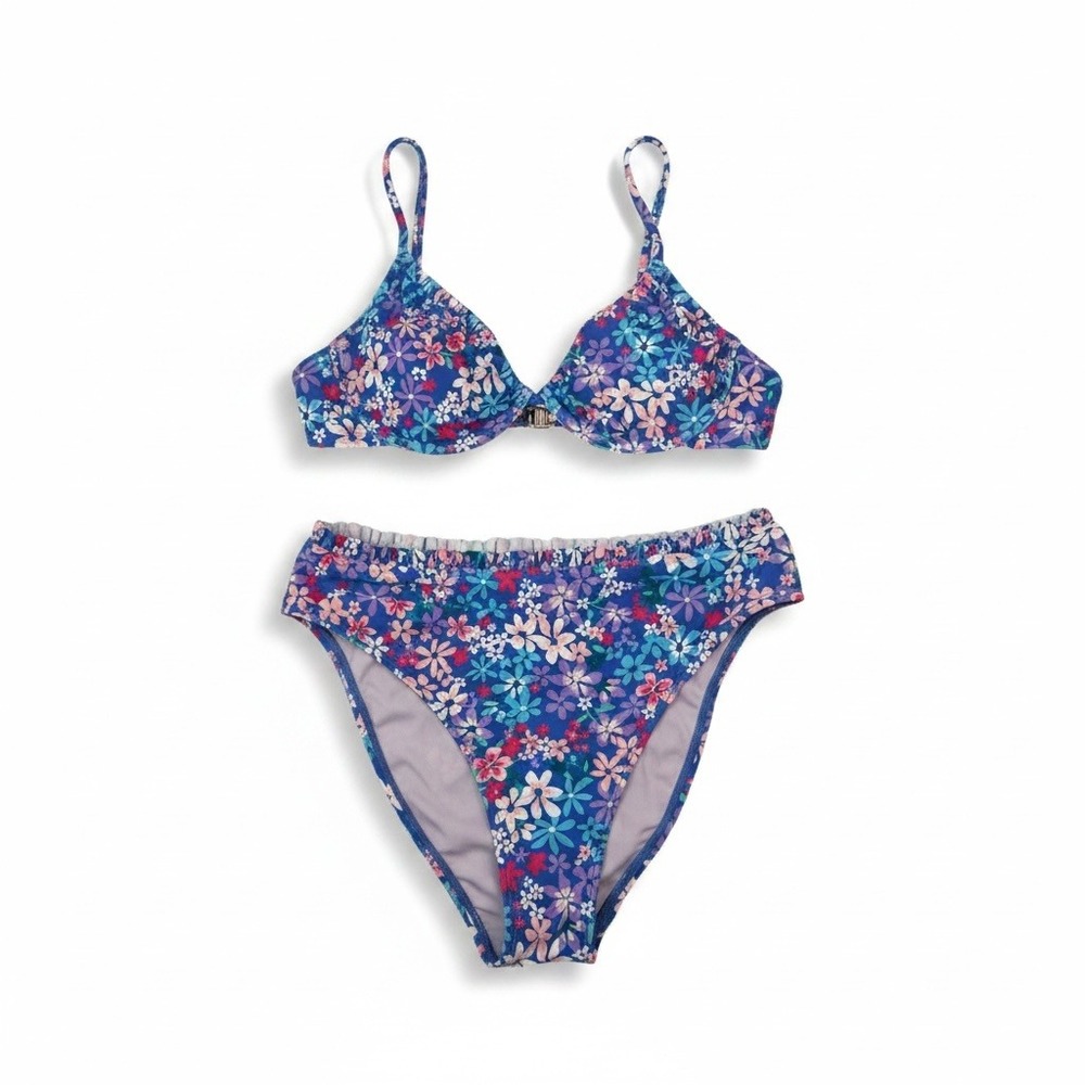 Cupshe NWT Purple Daisy Floral Underwire Bikini High Waisted Ruffle Set Large L